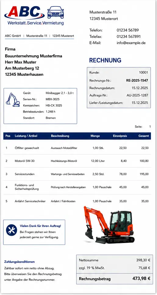 mesonic WinLine Automotive Beispielrechnung mesonic WinLine Automotive Beispielrechnung